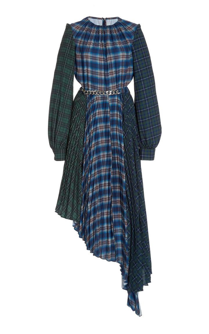 Rokh Convertible Mixed-plaid Cotton Midi Dress