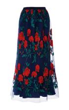 Adam Selman Topiary Embroidered Pleated Overlay Skirt
