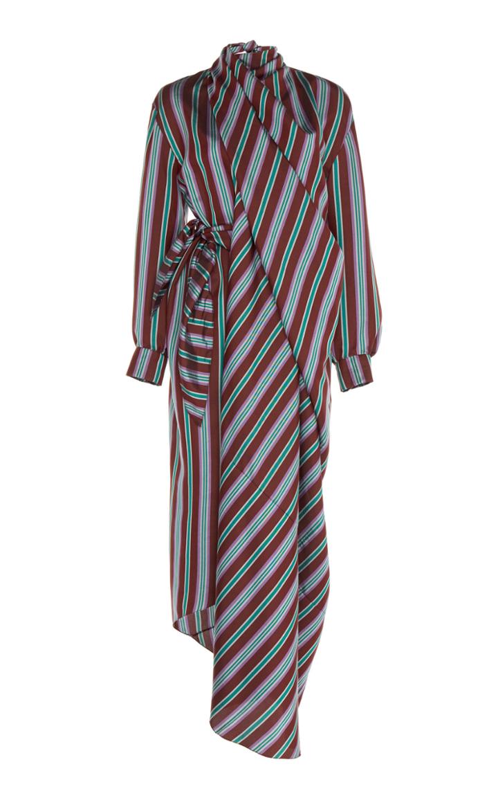 Maison Rabih Kayrouz Striped Satin Draped Dress