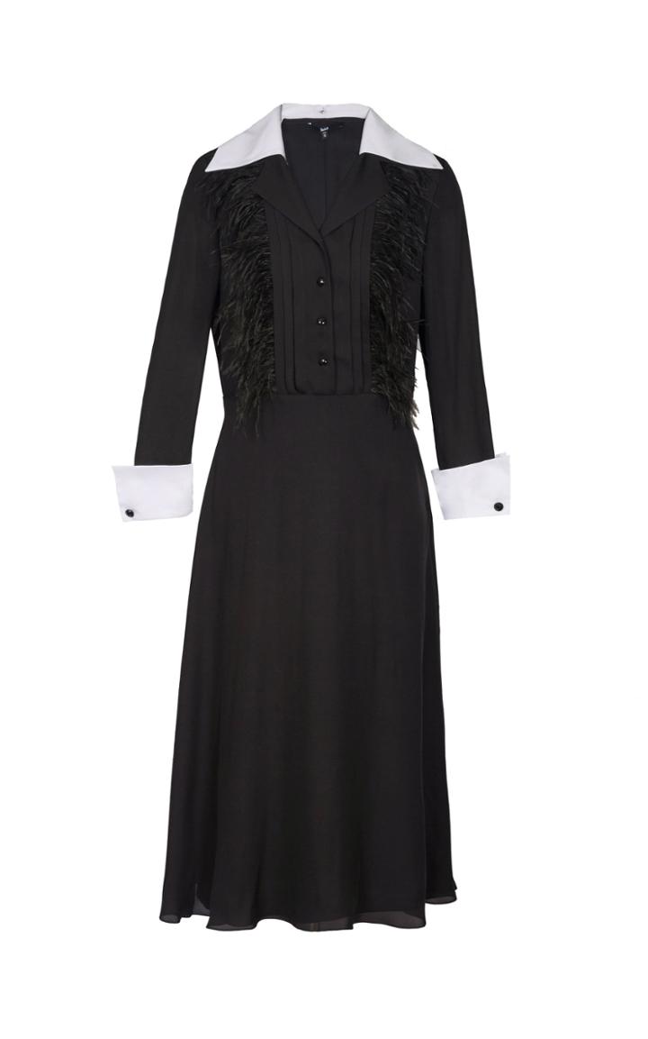Yanina Demi Couture Midi Dress With Feather Trim