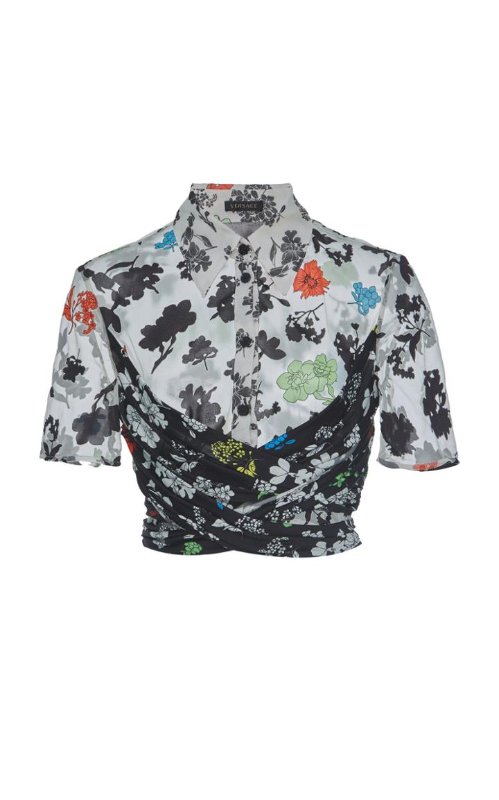 Versace Floral Jersey Devore Top