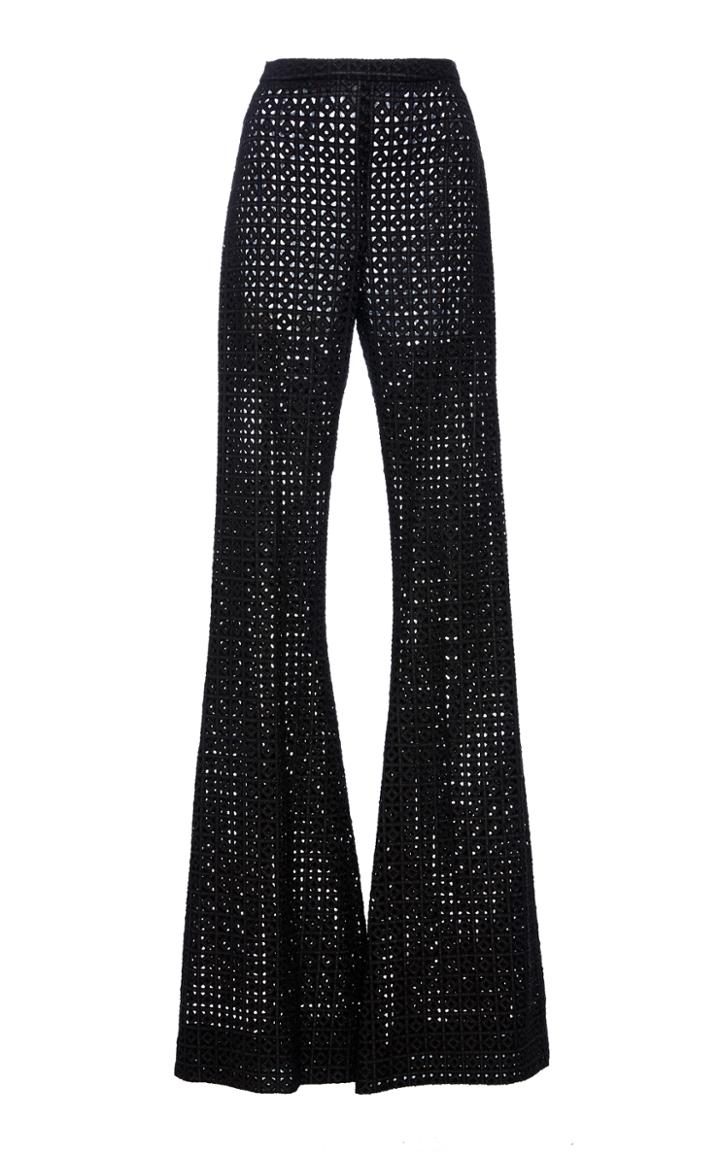 Christian Siriano Black Open Weave Flare Trouser