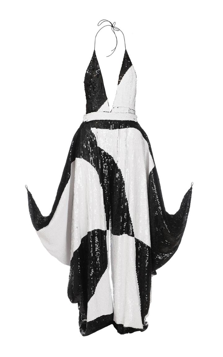 Moda Operandi Balmain Two-tone Sequined Halter Jumpsuit Size: 36