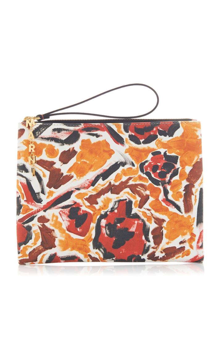 Marni Printed Canvas-paneled Leather Clutch