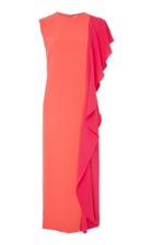 Reem Acra Color Block Ruffled Silk Midi Dress