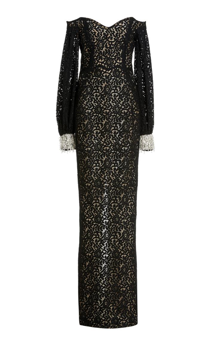 Moda Operandi Pamella Roland Crystal-embellished Lace Off-the-shoulder Gown