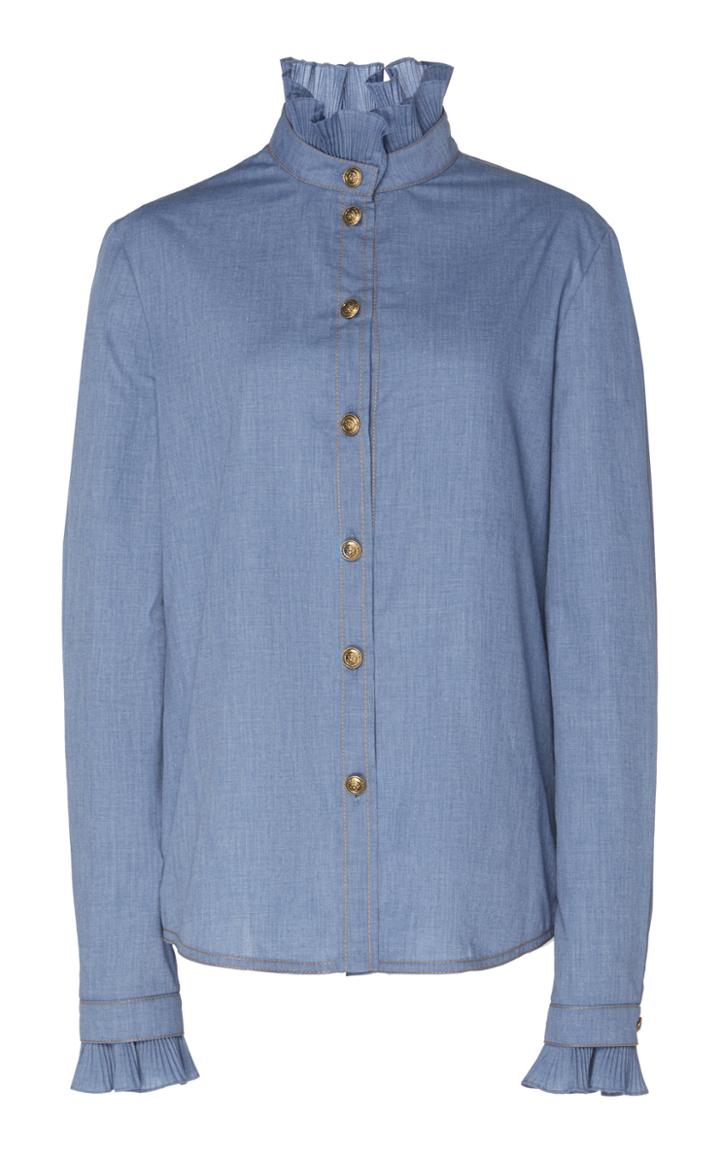 Philosophy Di Lorenzo Serafini Ruffle-accented Cotton-chambray Shirt