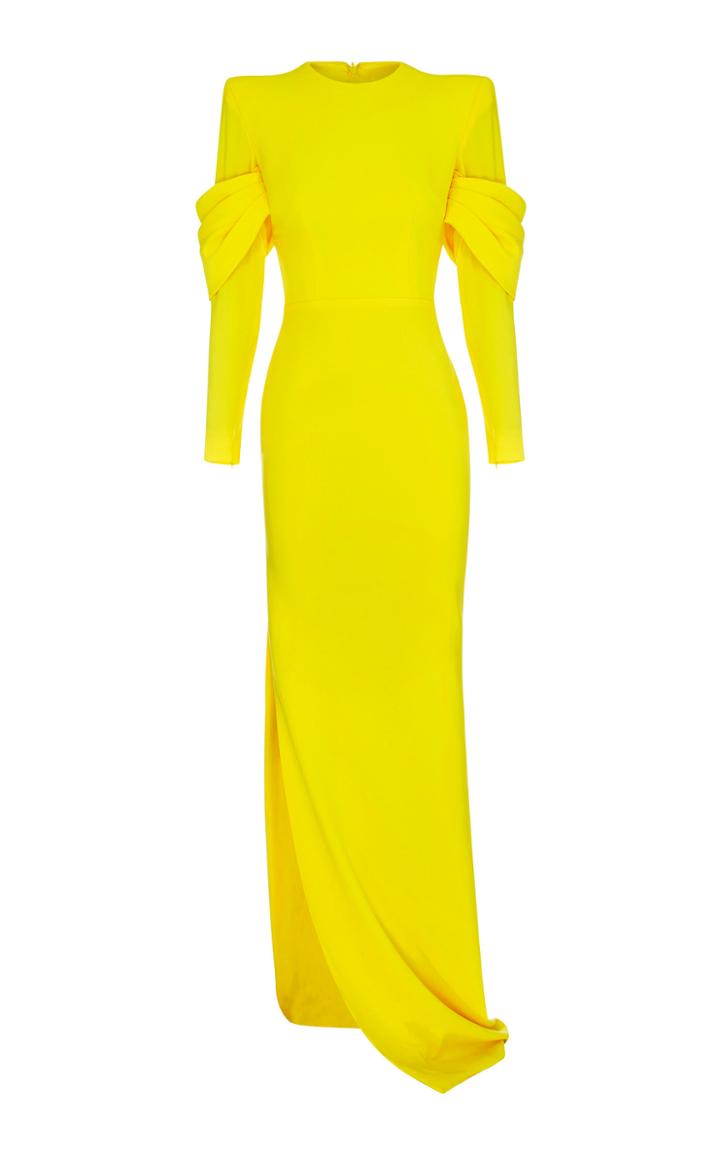 Alex Perry Hudson Draped Long Sleeve Crepe Gown