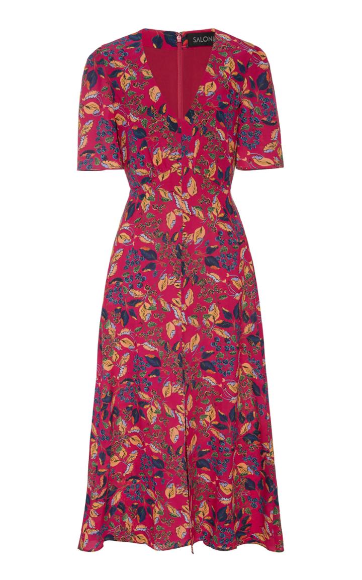 Saloni Eden Floral-print Silk Midi Dress