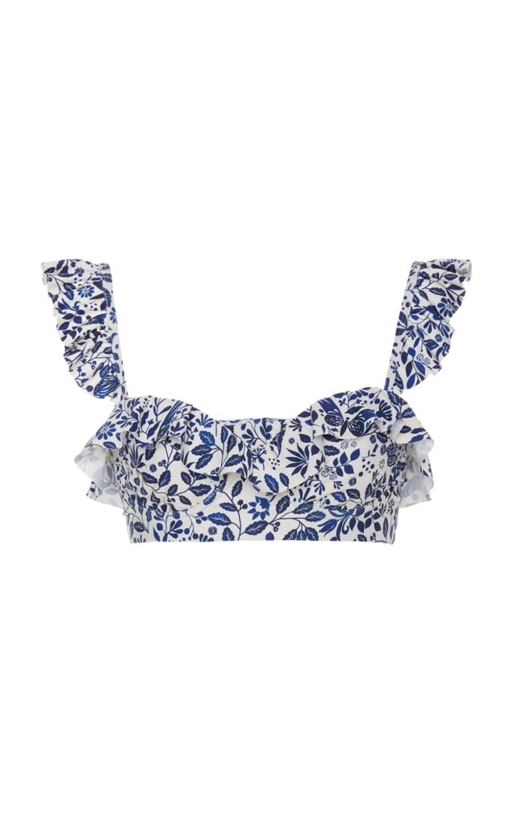 Agua By Agua Bendita Margot Ruffled Floral-printed Bikini Top