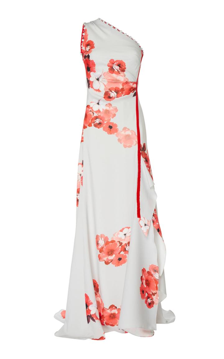 Costarellos One Shoulder Printed Crepe Maxi Dress
