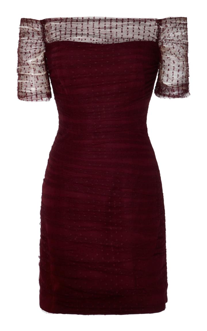 Monique Lhuillier Off Shoulder Draped Point D'espirit Mini Dress