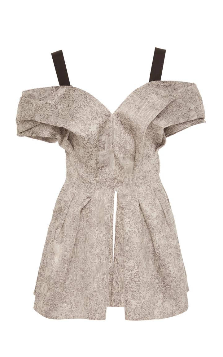 Yeon M'o Exclusive: Florence Pleated Cold Shoulder Jacquard Top