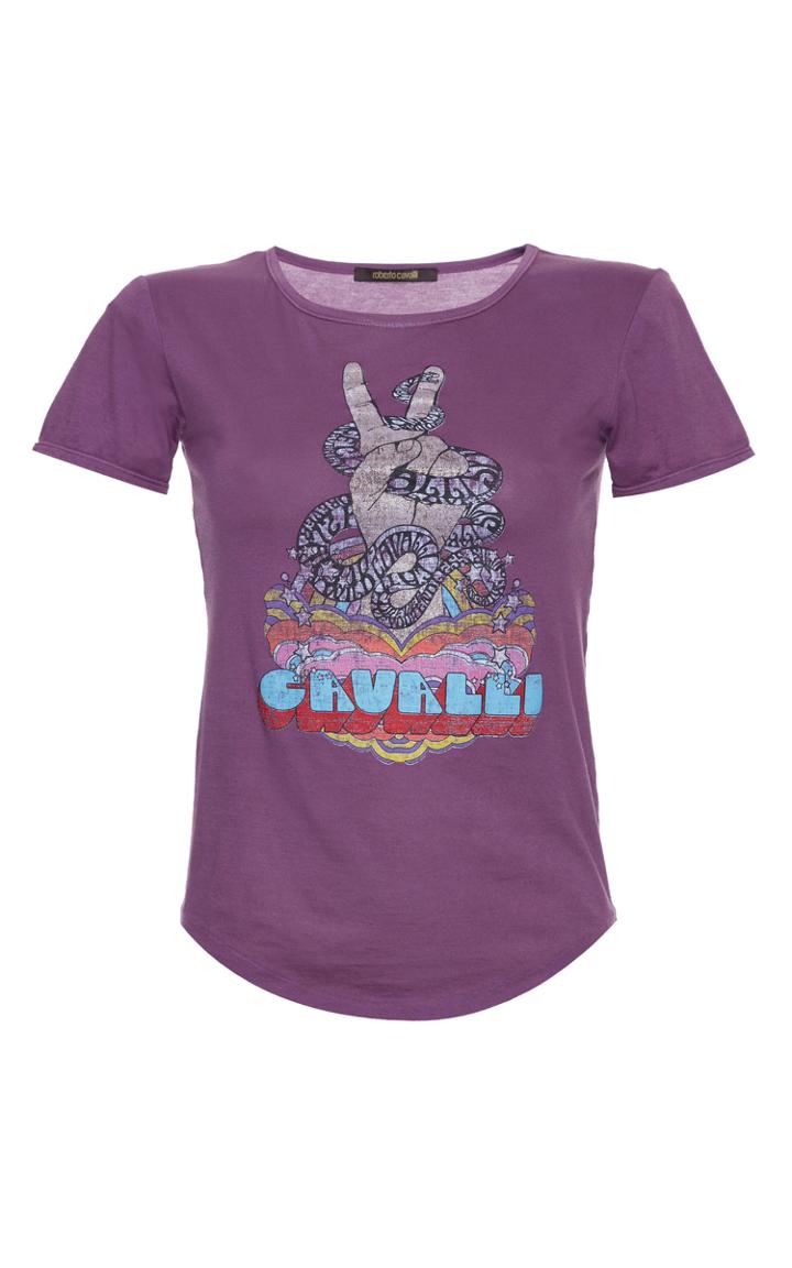 Roberto Cavalli Purple Screen Print T-shirt