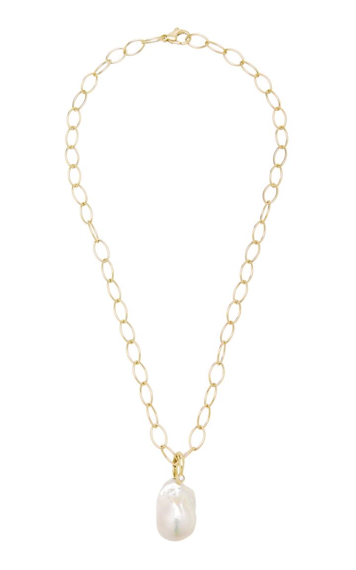 Mizuki Freshwater Pearl And Diamond Ring Slider Charm On Oval Link Necklace