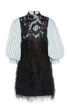 Ganni Layered Feather-embellished Cotton-poplin Mini Dress Size: 34