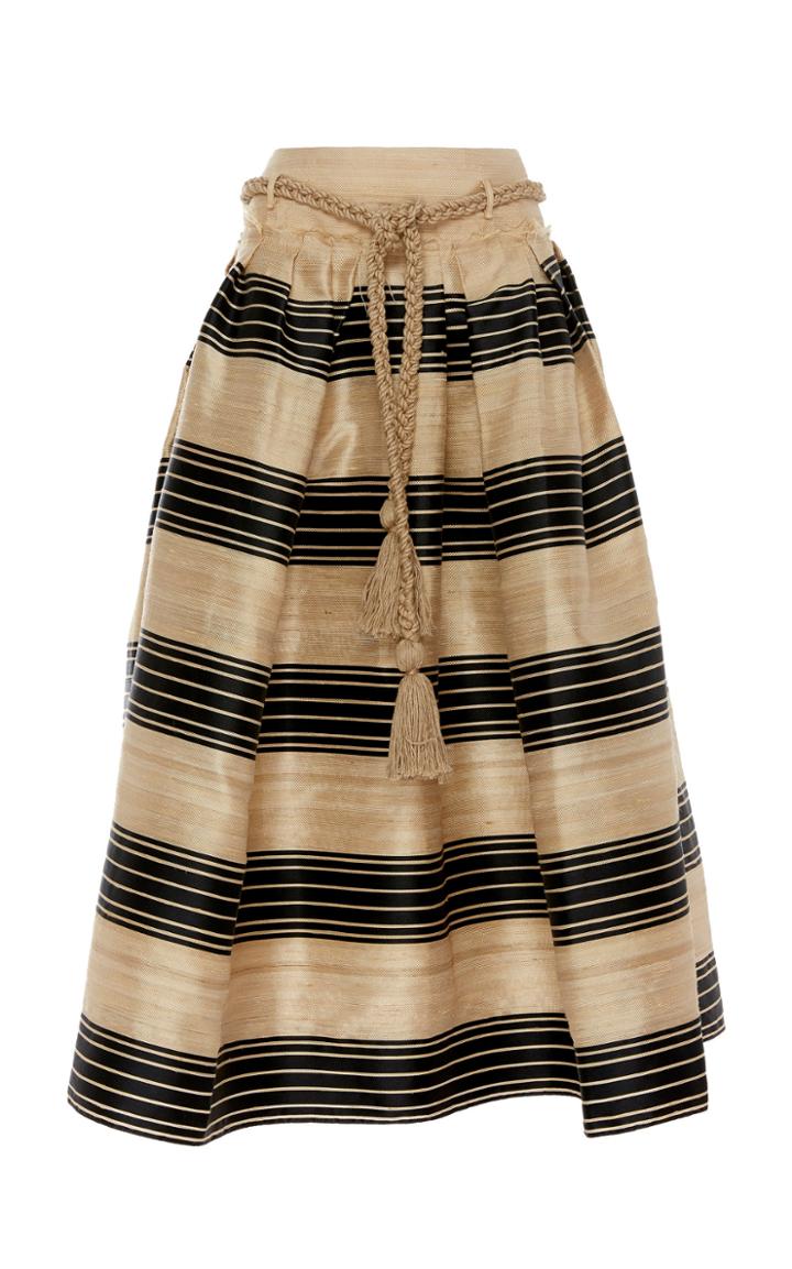 Oscar De La Renta Belted Striped Wool-blend Midi Skirt