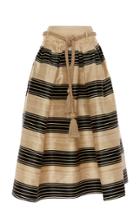 Oscar De La Renta Belted Striped Wool-blend Midi Skirt