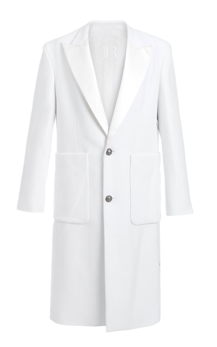 Balmain Wool Coat With Satin Lapel