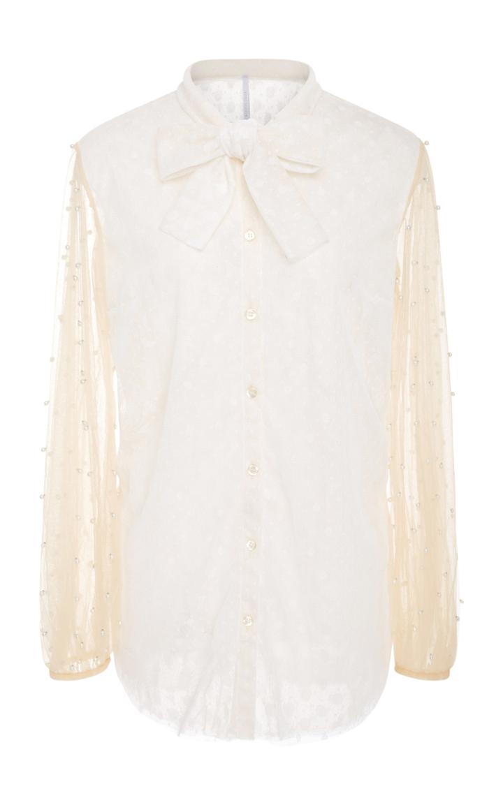Alcoolique Bbb Mesh Pearl Sleeve Top