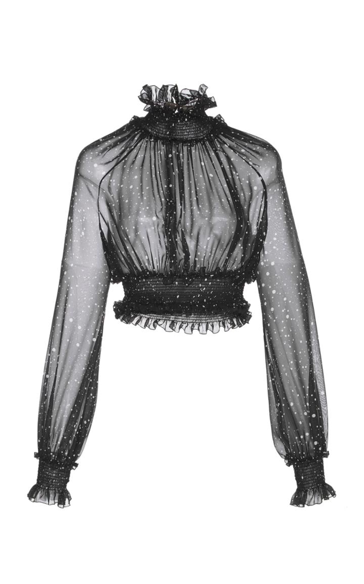 Giambattista Valli Sheer Ruched High Neck Cropped Blouse