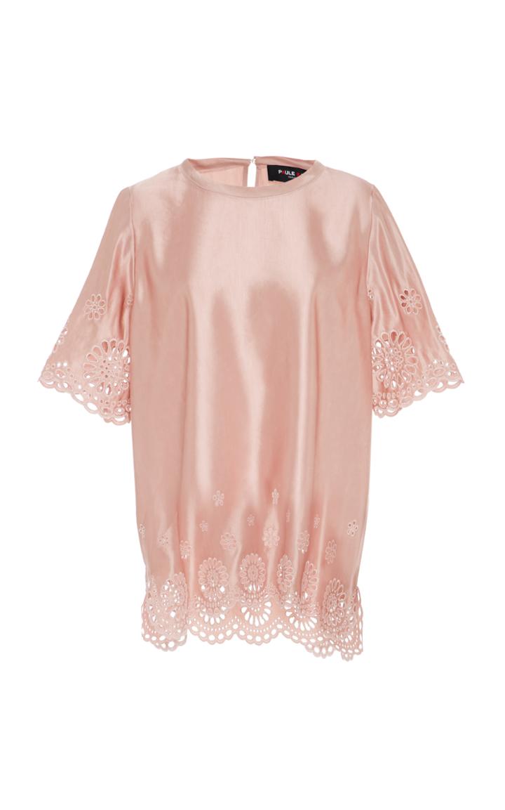 Paule Ka Satin Eyelet Short Sleeve Top