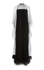 Reem Acra Embellished Strapless Feather Gown