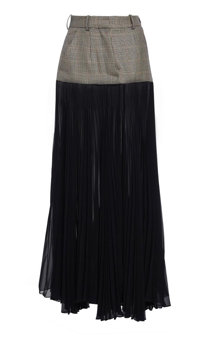 Rokh Two-tone Pleated Wool Maxi Skirt