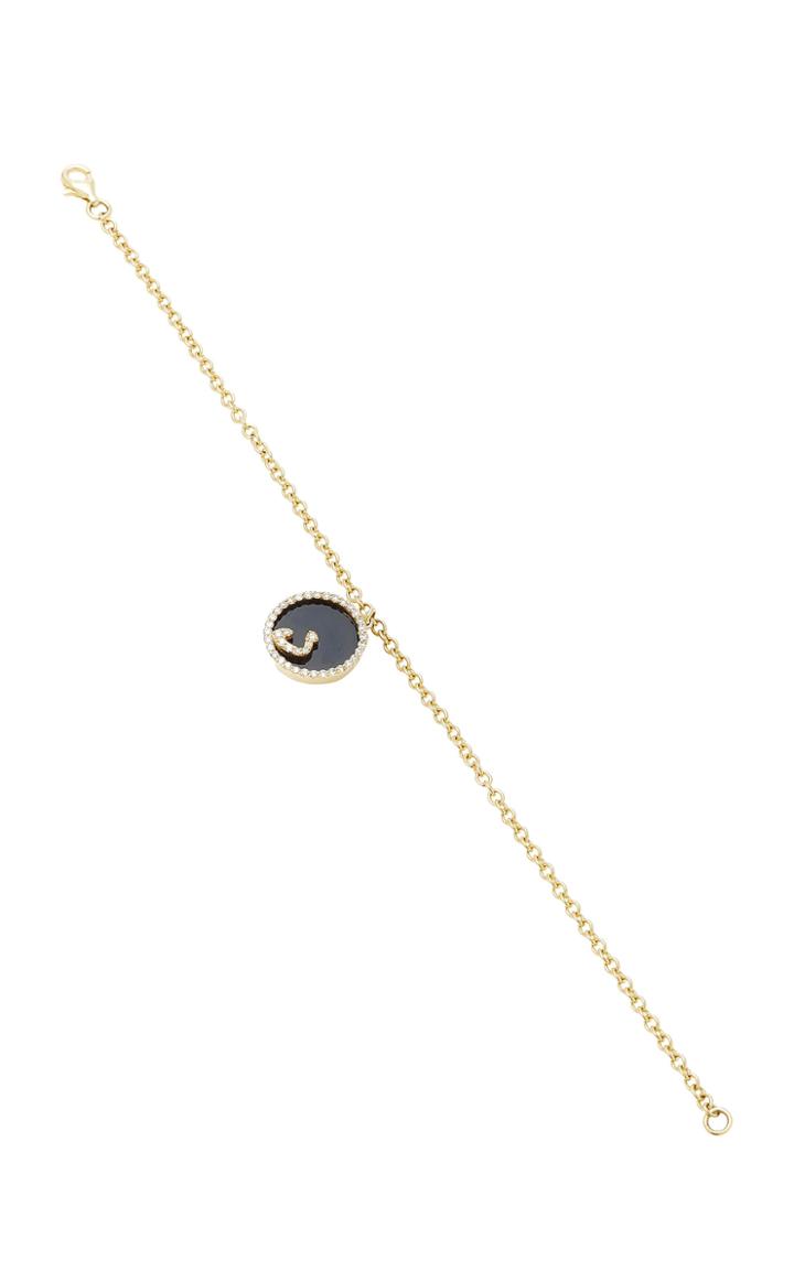 Names By Noush Treasure Disk Arabic Initial Bracelet With Onyx Gemstone