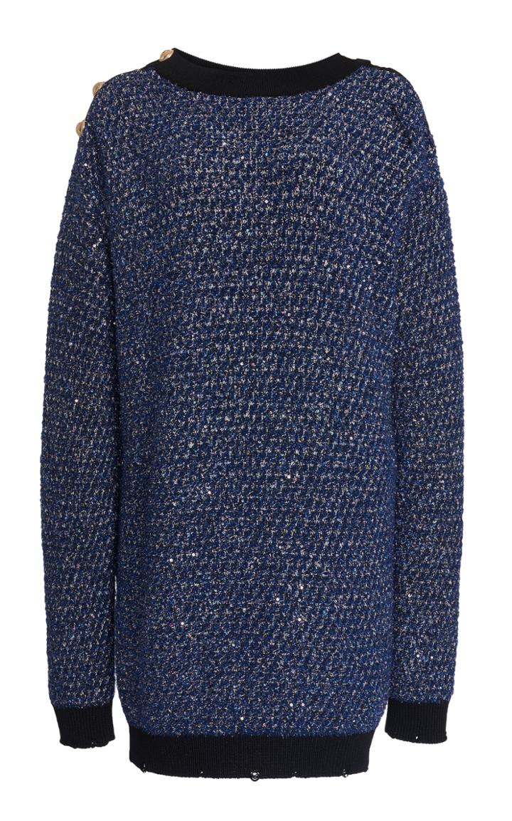 Balmain Sparkle Tweed Crochet-knit Sweater Dress