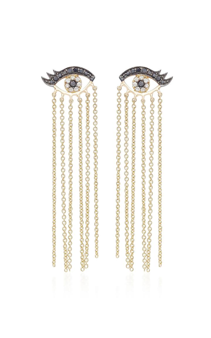 Sydney Evan Small Evil Eyelash Long Chain Fringe Earrings