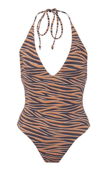 Anemone The Lange Halter Plunging One Piece In Abstract Tiger Print