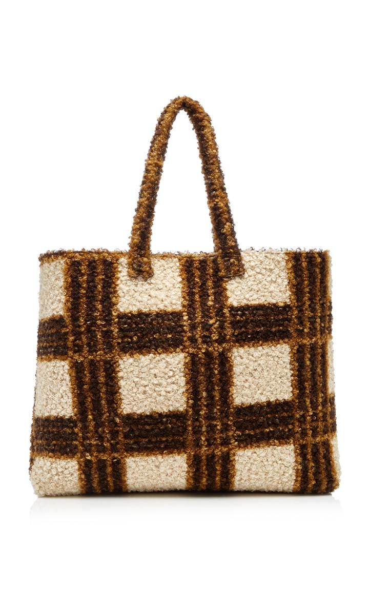 Apparis Naomi Checked Faux Shearling Tote