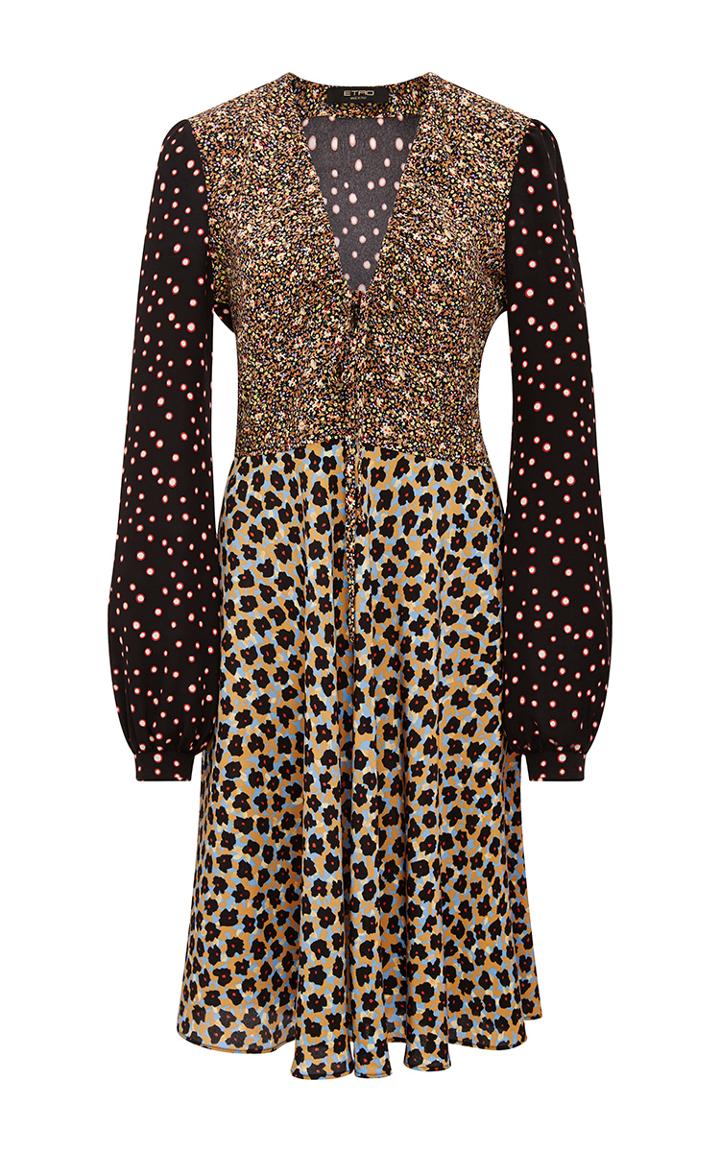 Etro Multi Print Drawstring V-neck Dress