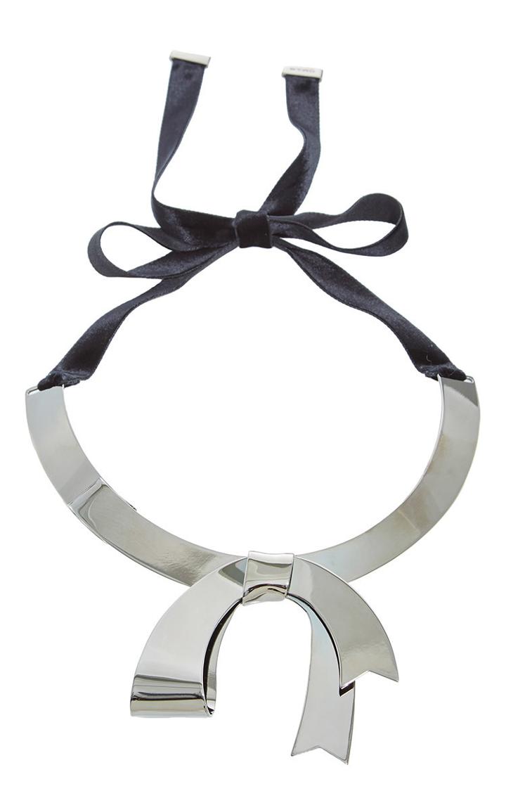 Etro Gunmetal Bow Choker With Velvet Tie
