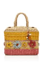 Pro Appliqud Striped Straw Basket Bag
