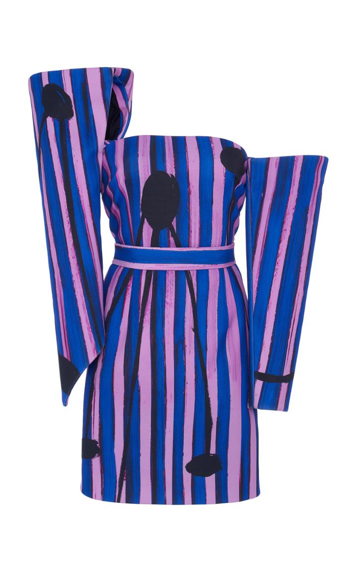 Moda Operandi Moschino Exaggerated Asymmetric Sleeve Printed Scuba Dress Size: 36