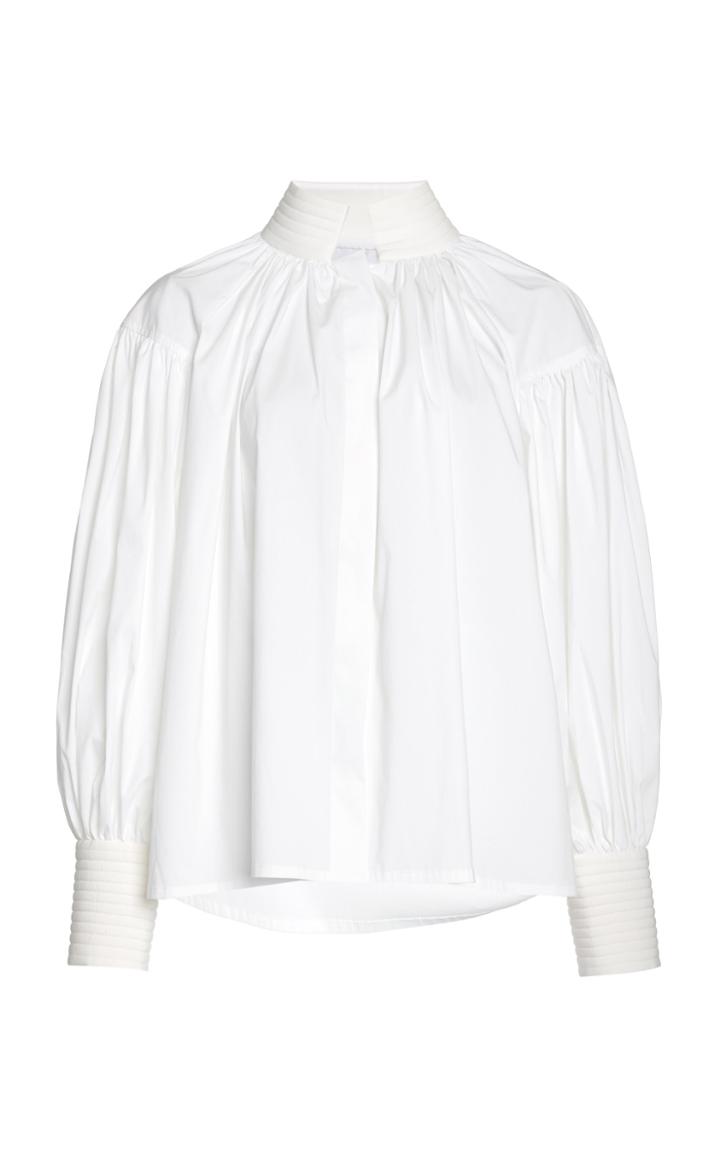 Moda Operandi Piece Of White Cara Crew-neck Puff-sleeve Cotton-blend Poplin Shirt