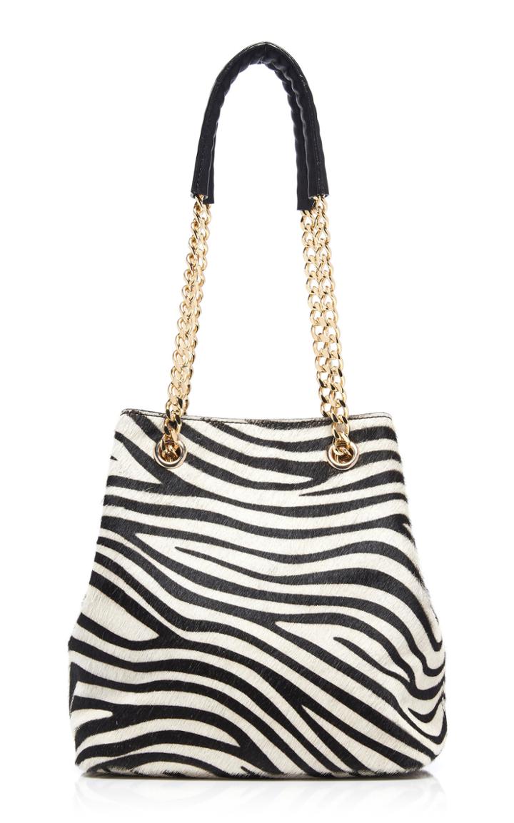 Rixo Alma Zebra Print Calf Hair Bucket Bag