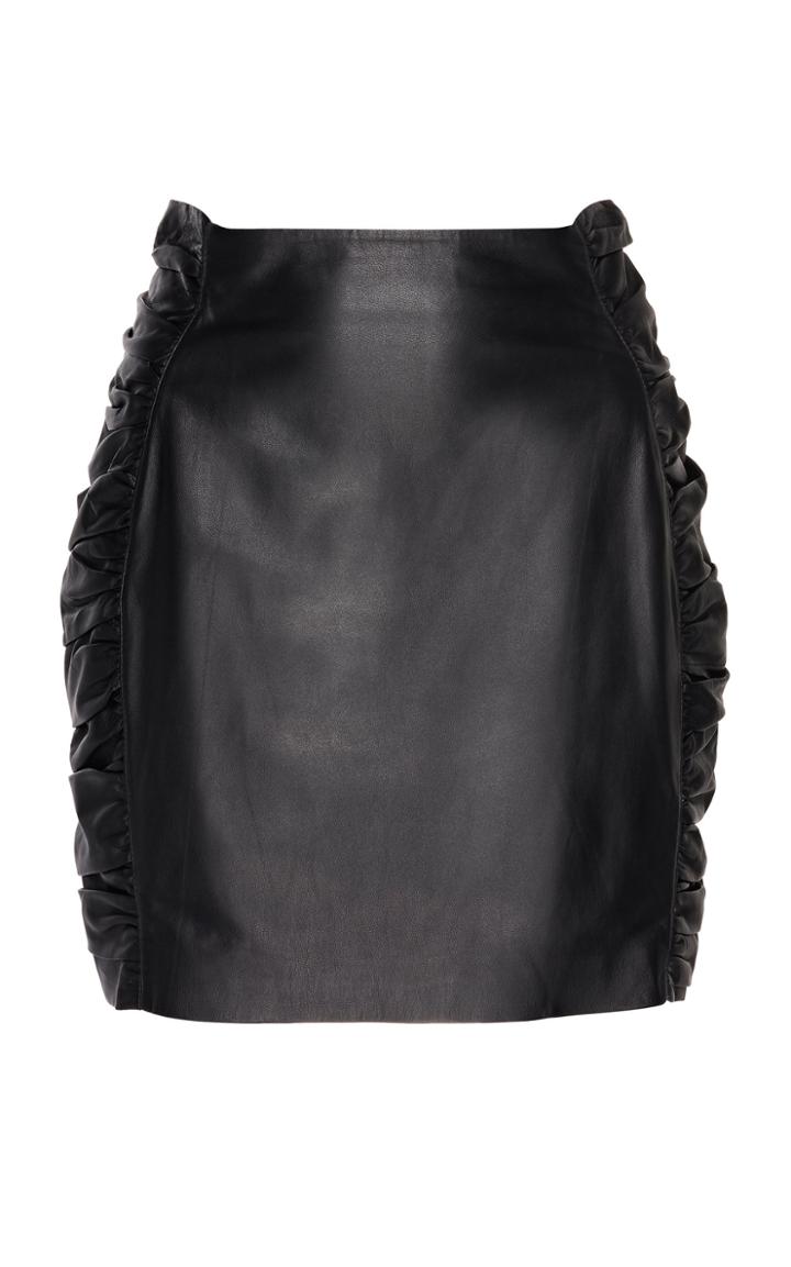 Zeynep Aray Ruched Leather Mini Skirt