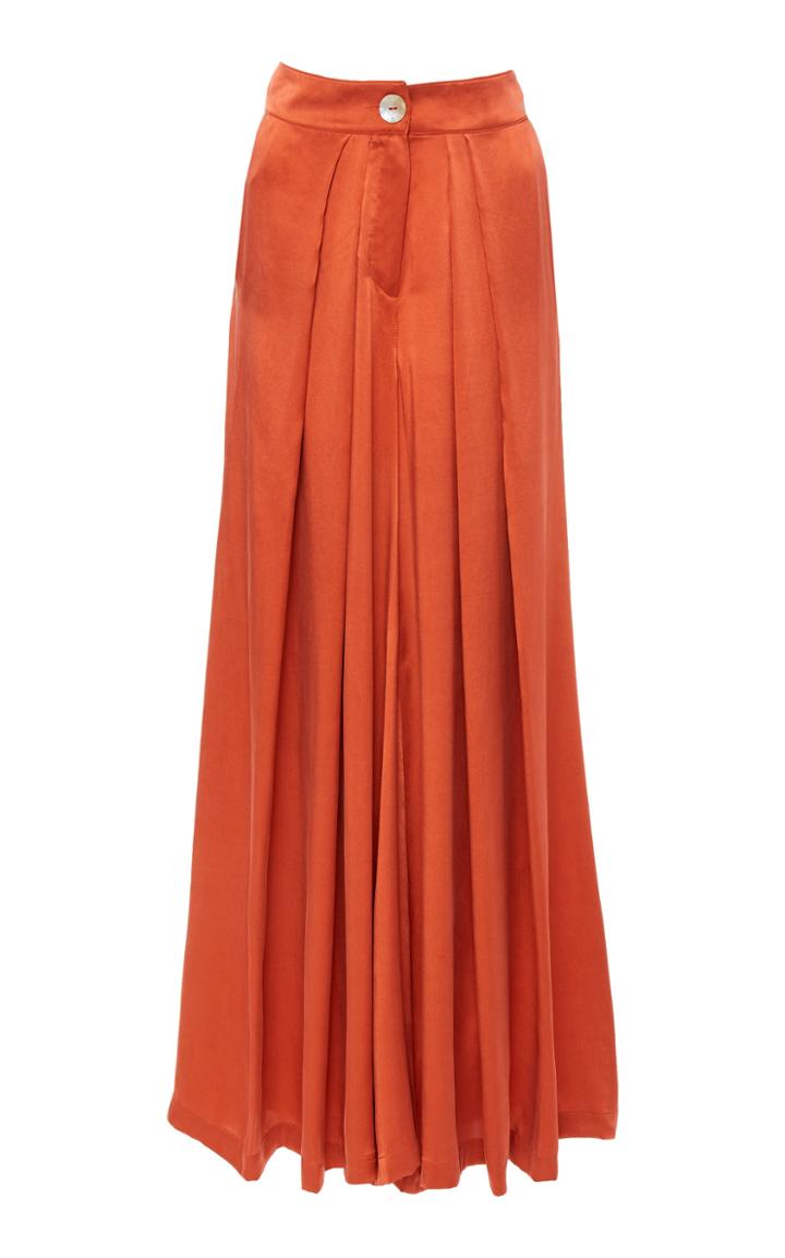 Bird & Knoll Raphaelle Pleated Silk Wide-leg Pants