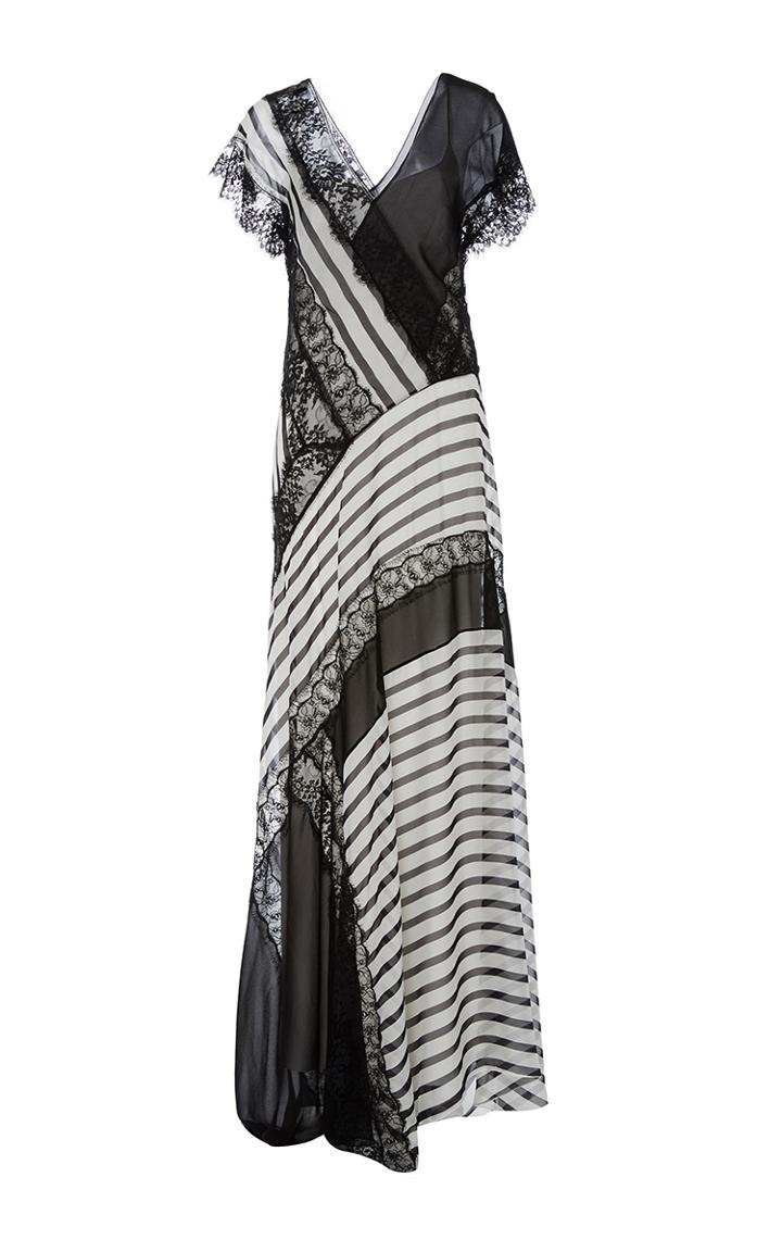 Alberta Ferretti Patchwork V-neck Long Dress
