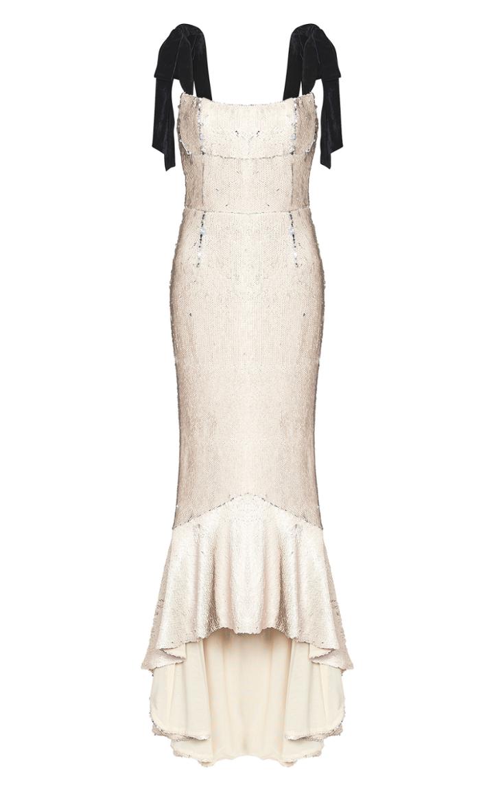 Rachel Gilbert Addie Velvet-trimmed Satin Dress