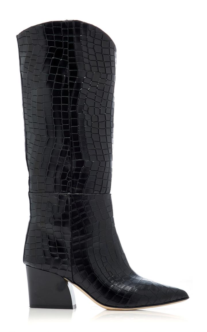 Tibi Logan Croc-embossed Leather Boots
