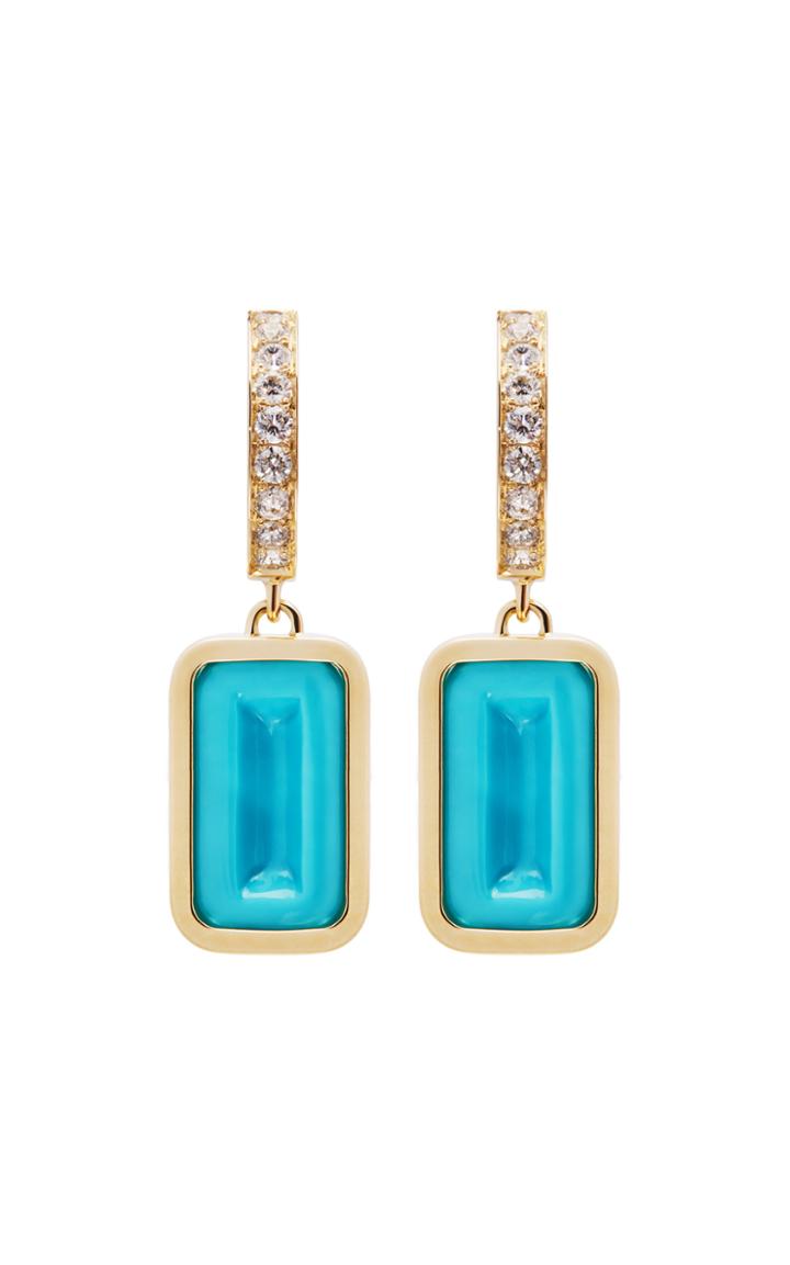Alina Abegg Pfefferminz Turquoise, Diamond 14k Yellow Gold Hoop Earrin