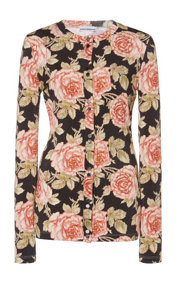 Paco Rabanne Floral Cotton Pliss Cardigan