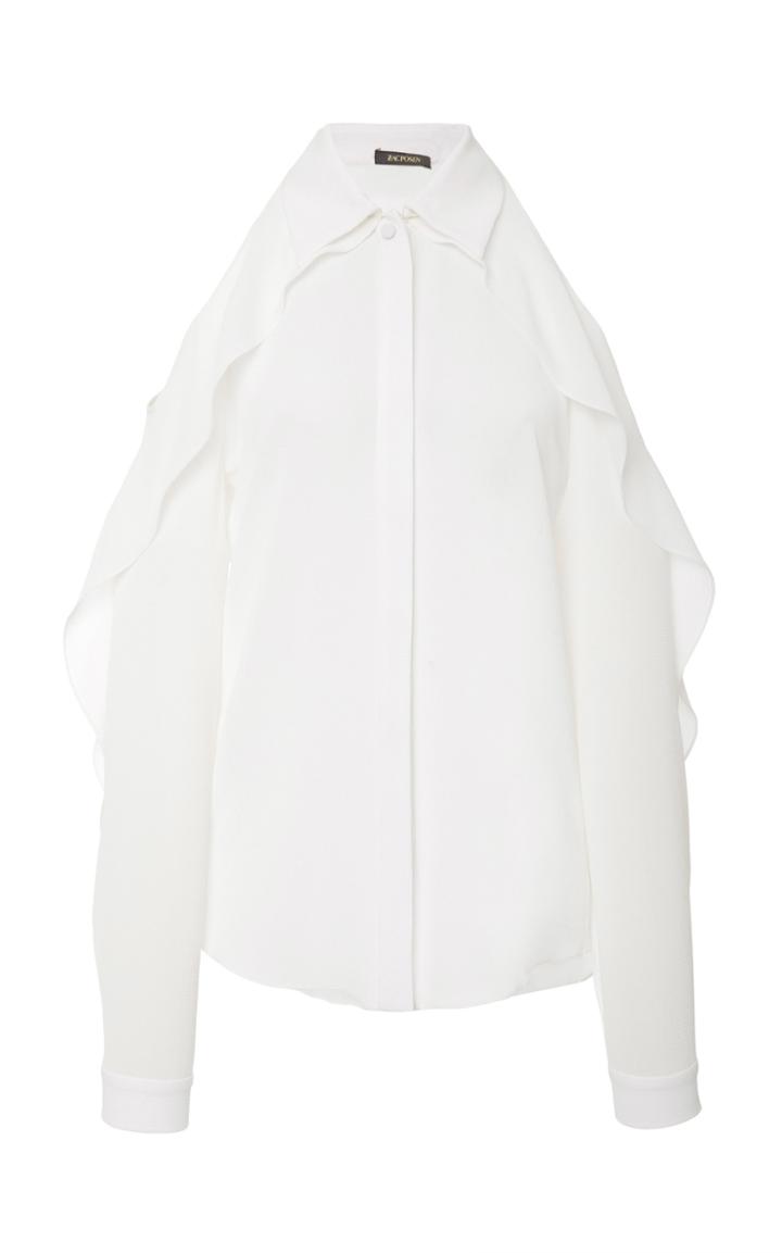 Zac Posen Crepe Cold Shoulder Top