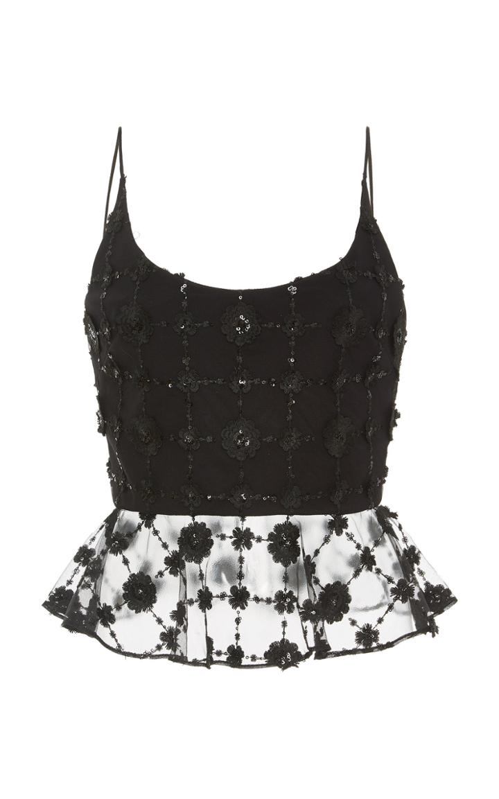 Christian Siriano Black Floral Sequin Peplum Blouse