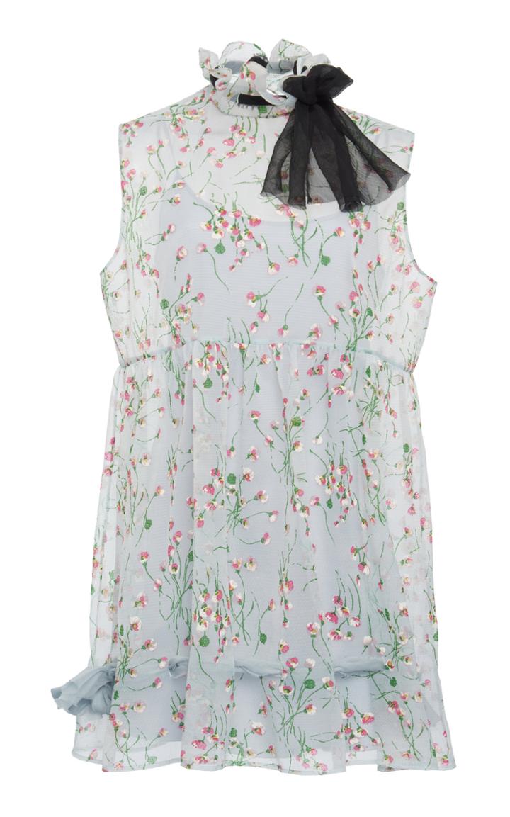Miu Miu Sheer Mock Neck Floral Mini Dress