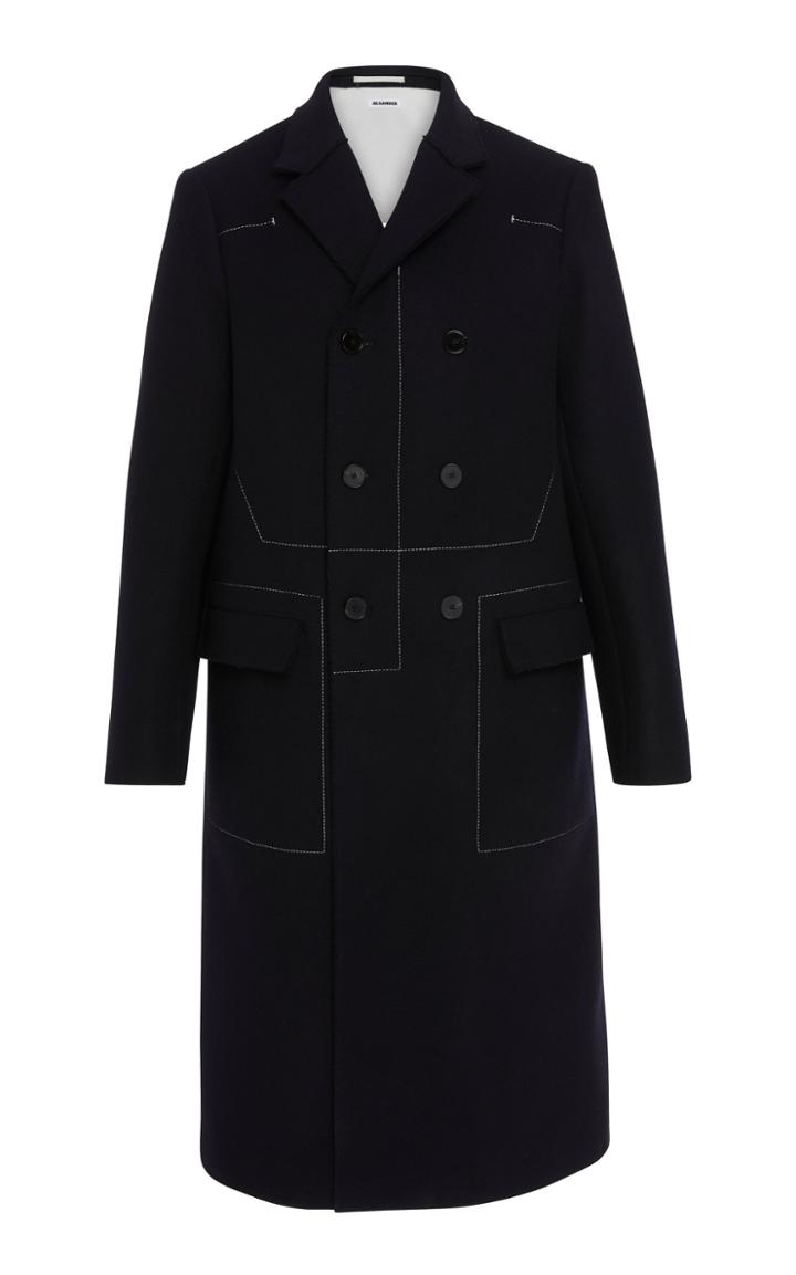 Jil Sander Contrast Stitching Double Breasted Wool Coat